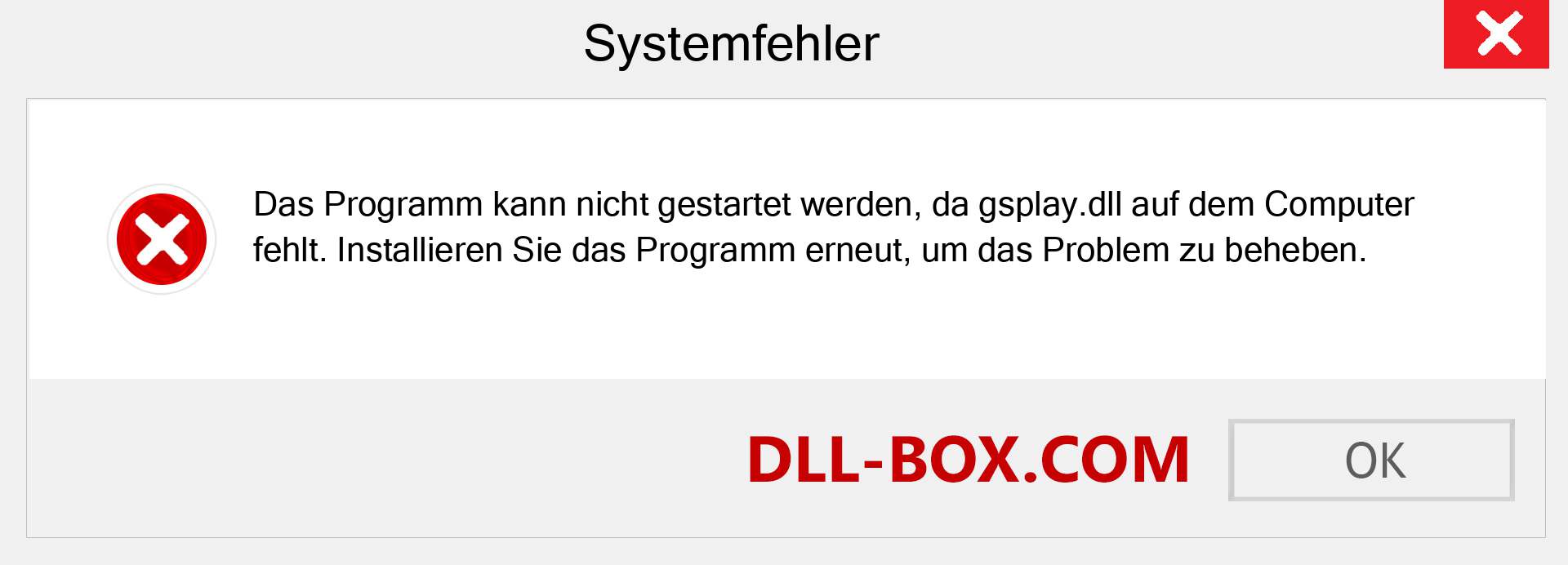 gsplay.dll-Datei fehlt?. Download für Windows 7, 8, 10 - Fix gsplay dll Missing Error unter Windows, Fotos, Bildern